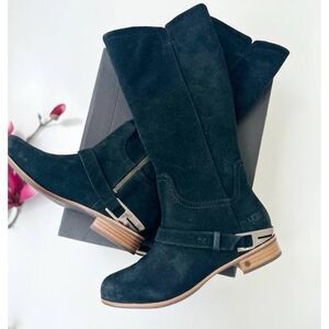 UGG Australia Black Suede Mid Calf Riding Boots 8.5 Harness Moto Western